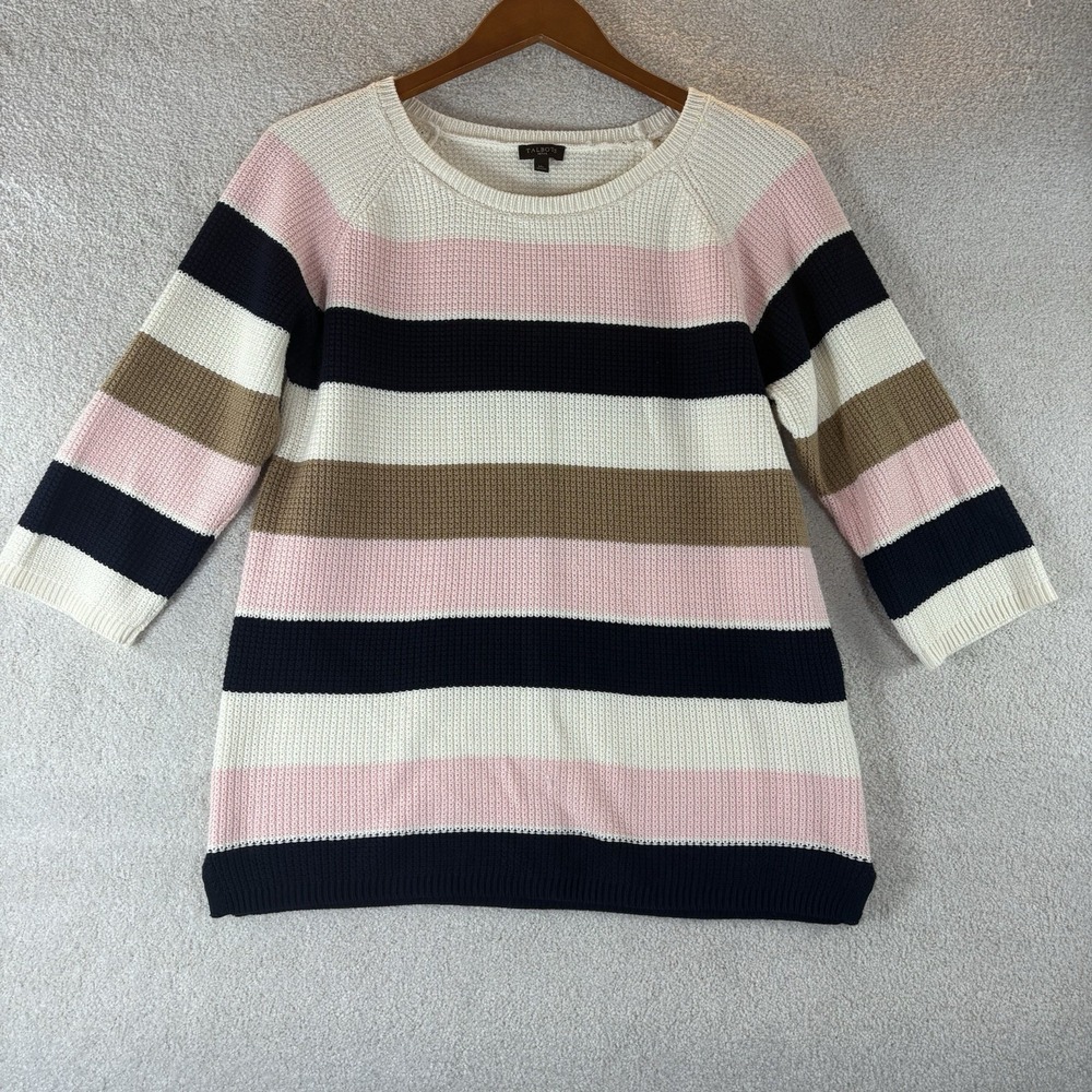 Talbots Striped Knit‎ Sweater Size M Pima Cotton Crew neck Multicolor 3/4 sleeve